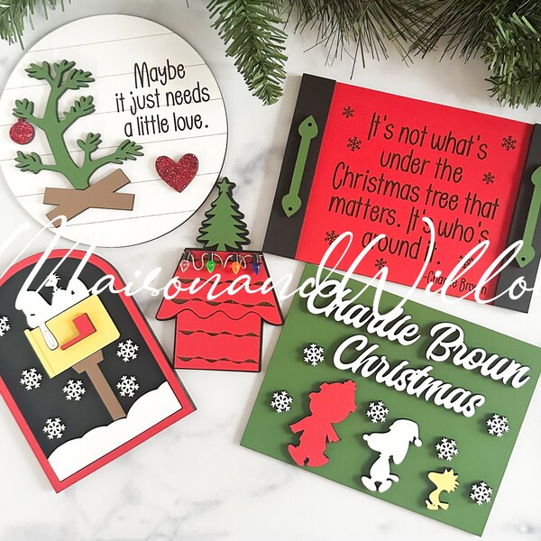 Charlie Brown Christmas Tiered Tray Decor, Snoopy Christmas Tiered Tray Decor, Christmas Tiered Tray Signs