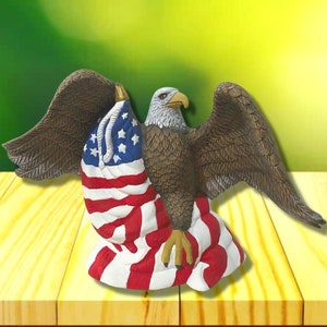 Patriotic Hand-Painted Bald Eagle Statue with American Flag - Americana Home Decor