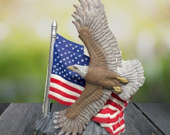 Patriotic colors are in the American Flag with a American bald eagle for any Home decor or for Eagle scout gift.