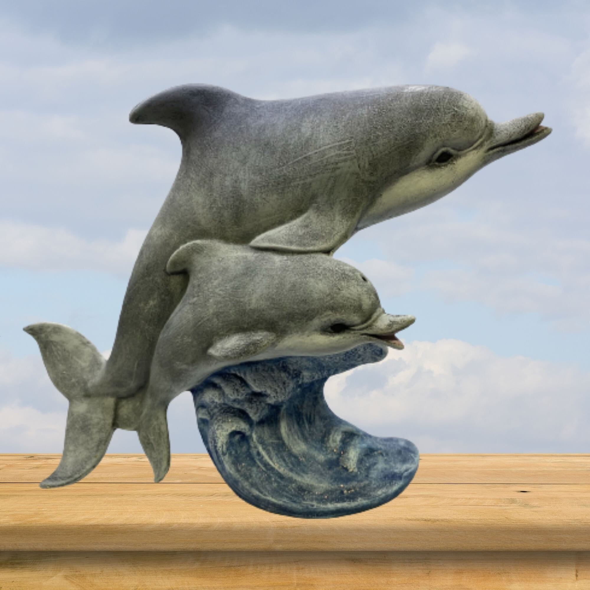 Marine Life Two Dolphin Design & Seashell Figurine Statue Decoration C –