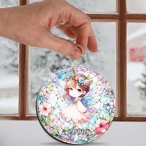 Stained Glass Angel Christmas Ornament, Custom Holiday Gift, Personalized Memorial Keepsake