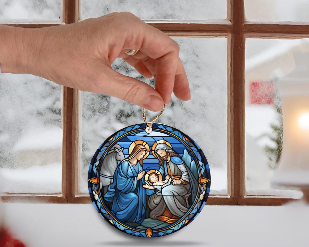 Nativity Ceramic Ornament Stained Glass Christmas Decoration Religious ...