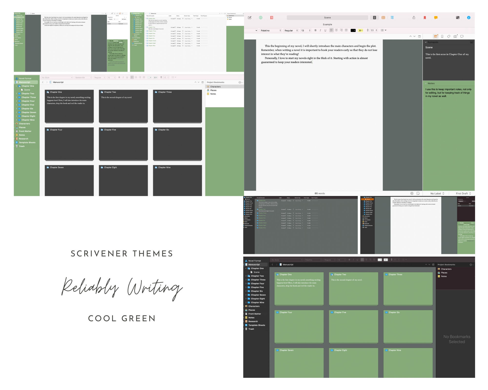 Cool Green Scrivener Theme light & Dark Etsy
