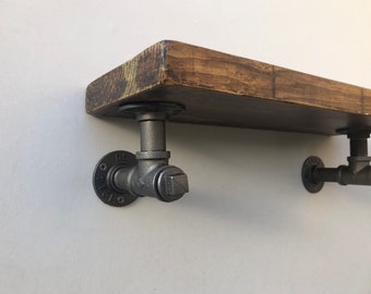 Industrial Steampunk Rustic & Antiqued Plugged Pipework Shelf With Brackets | Rustic shelf, pipe, pipe work, scaffold, steel