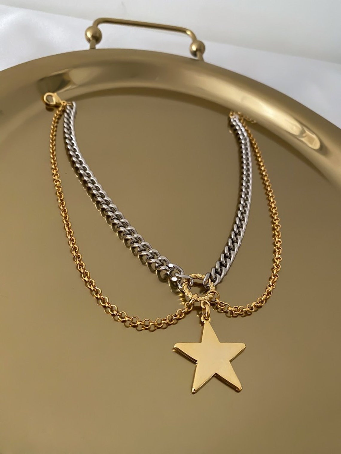 Cadena clásica de color oro y plata con collar colgante de Etsy