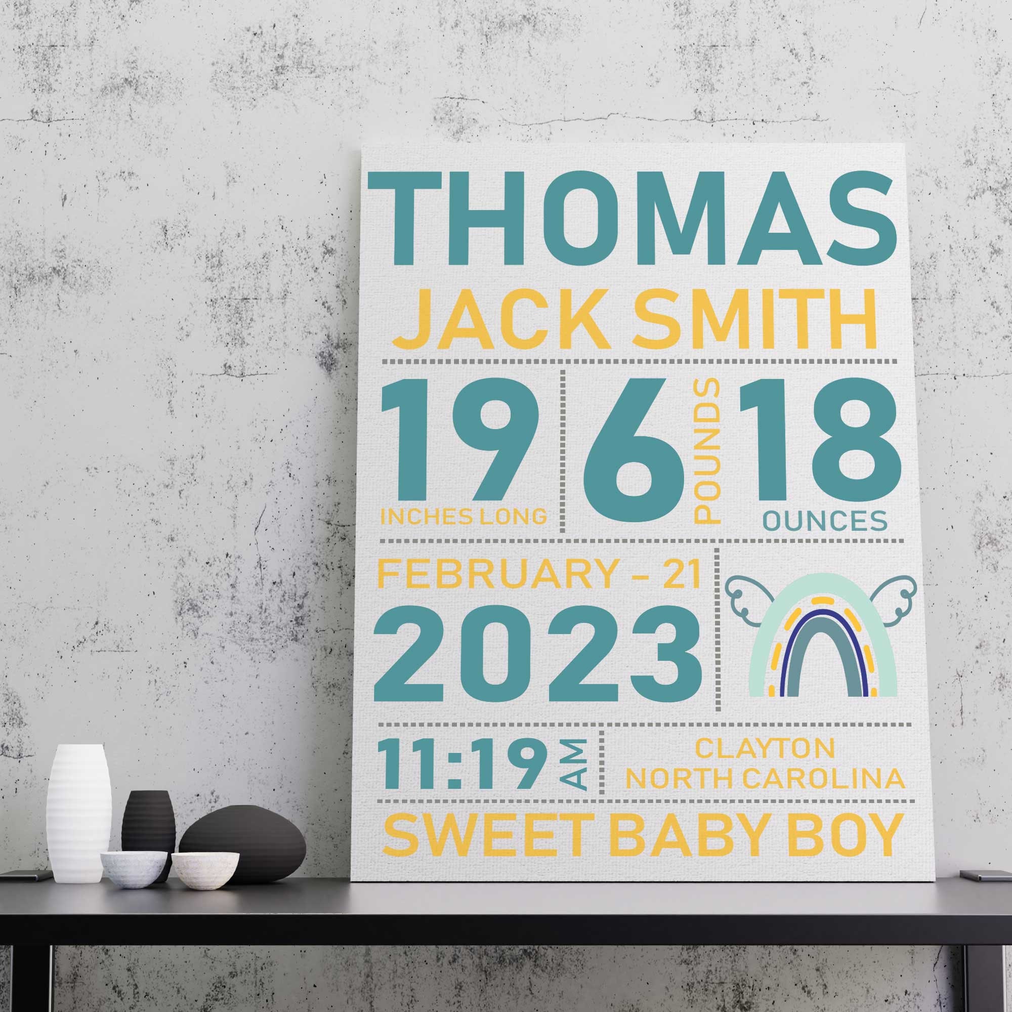 Custom Birth Stats Sign, Birth Announcement Print Canvas, Christmas New ...