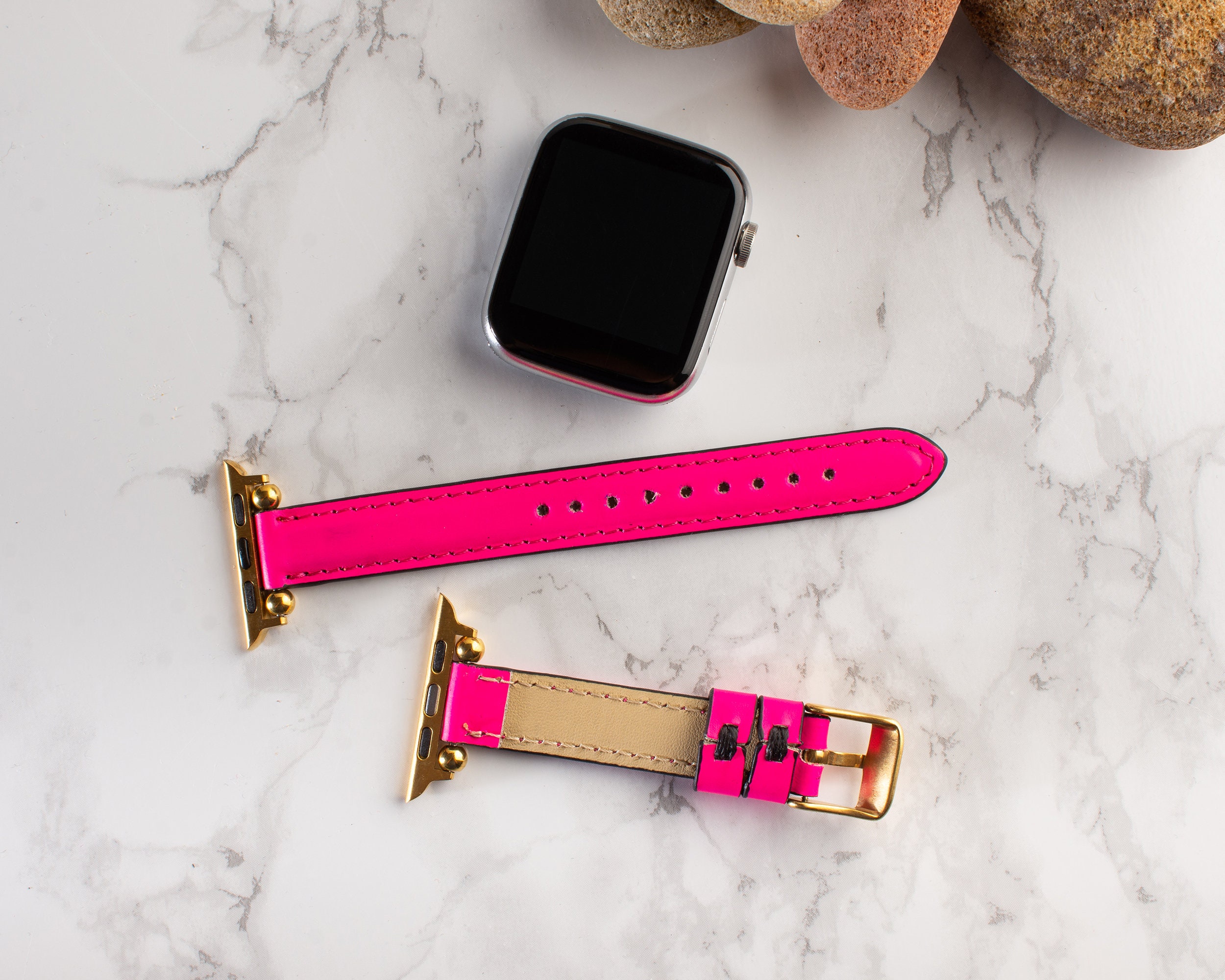 Slim Pink Leather Apple Watch Band Beaded Watch Straps Gift Etsy