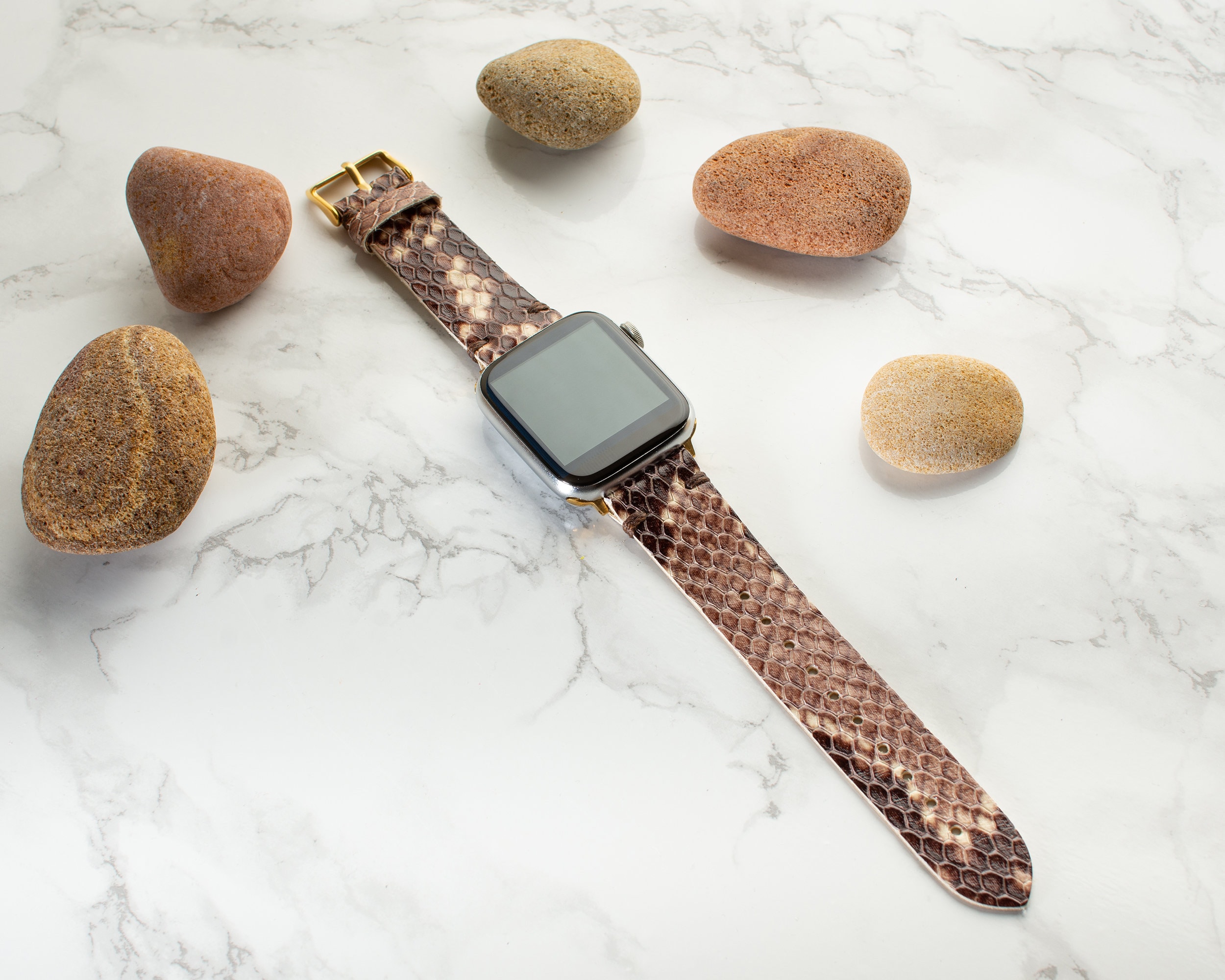 Snake Skin Brown Apple Watch Band Leather Watch Strap Etsy