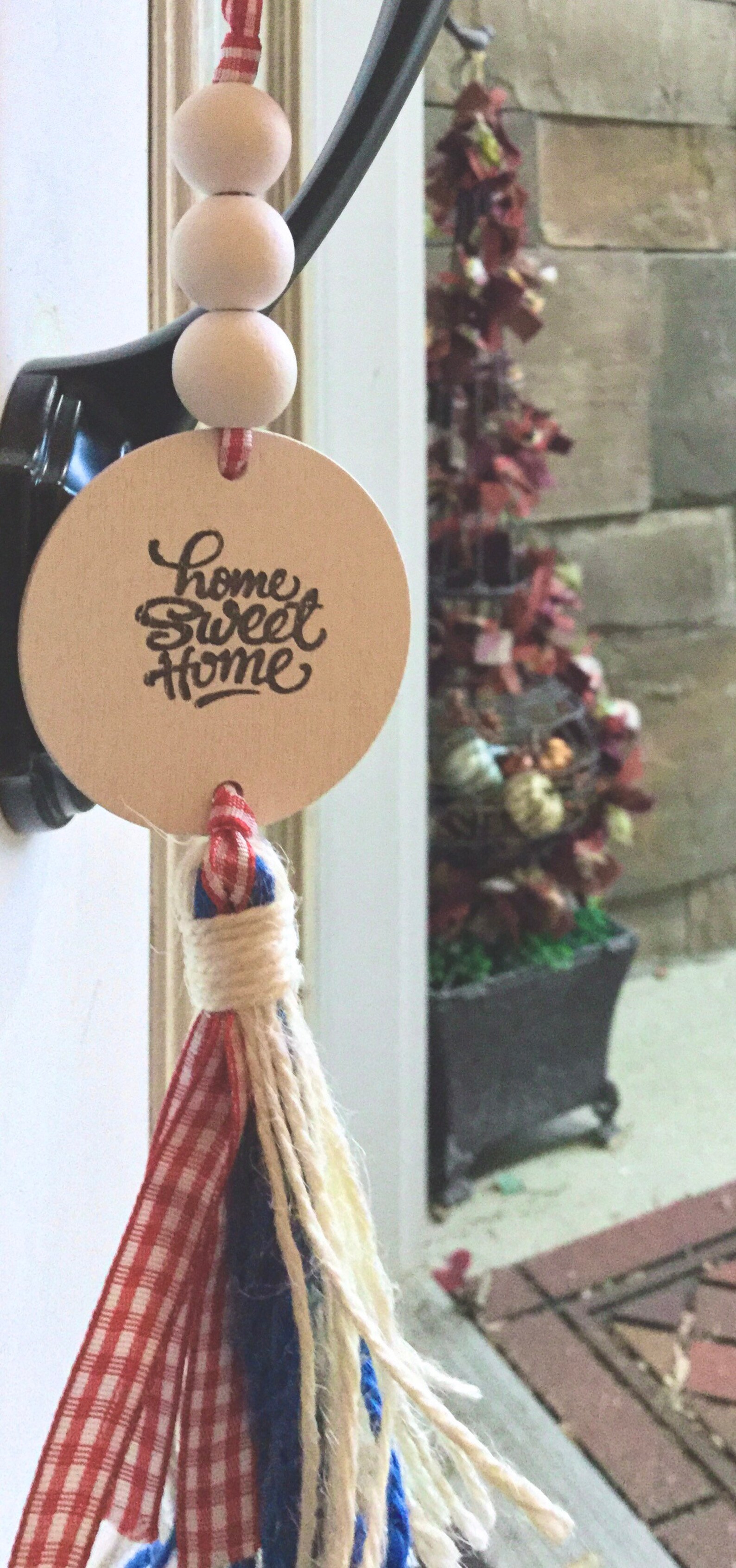 Home Blessing Door Hanger Red White and Blue Farmhouse Bead Home Sweet
