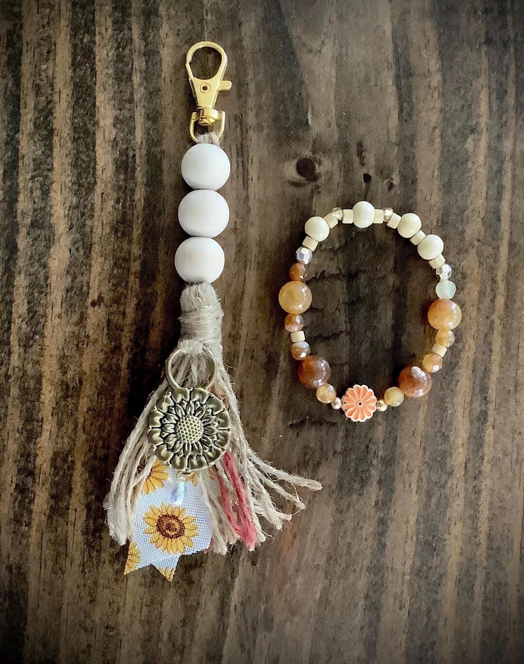 Small Diffusers Keychain Set Sunflower Diffuser Tassel Clip Keychain and Bracelet With Mustard ...