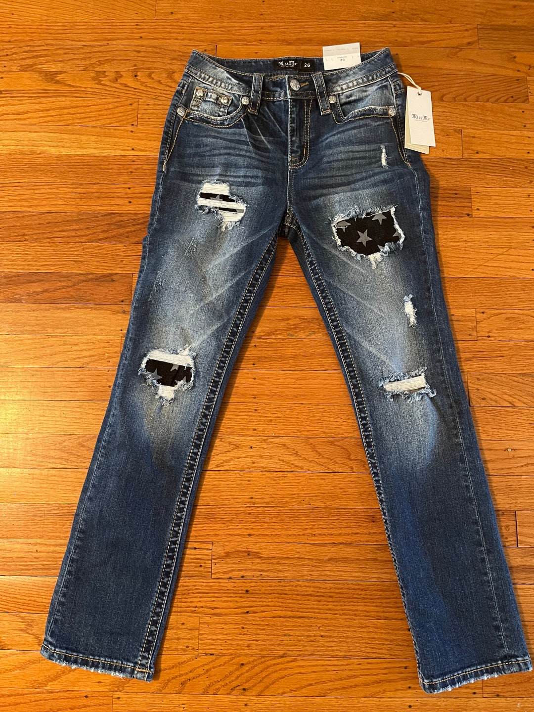 Miss Me Distress Straight Leg Jeans Size 27 30 Inseam Brand New With 