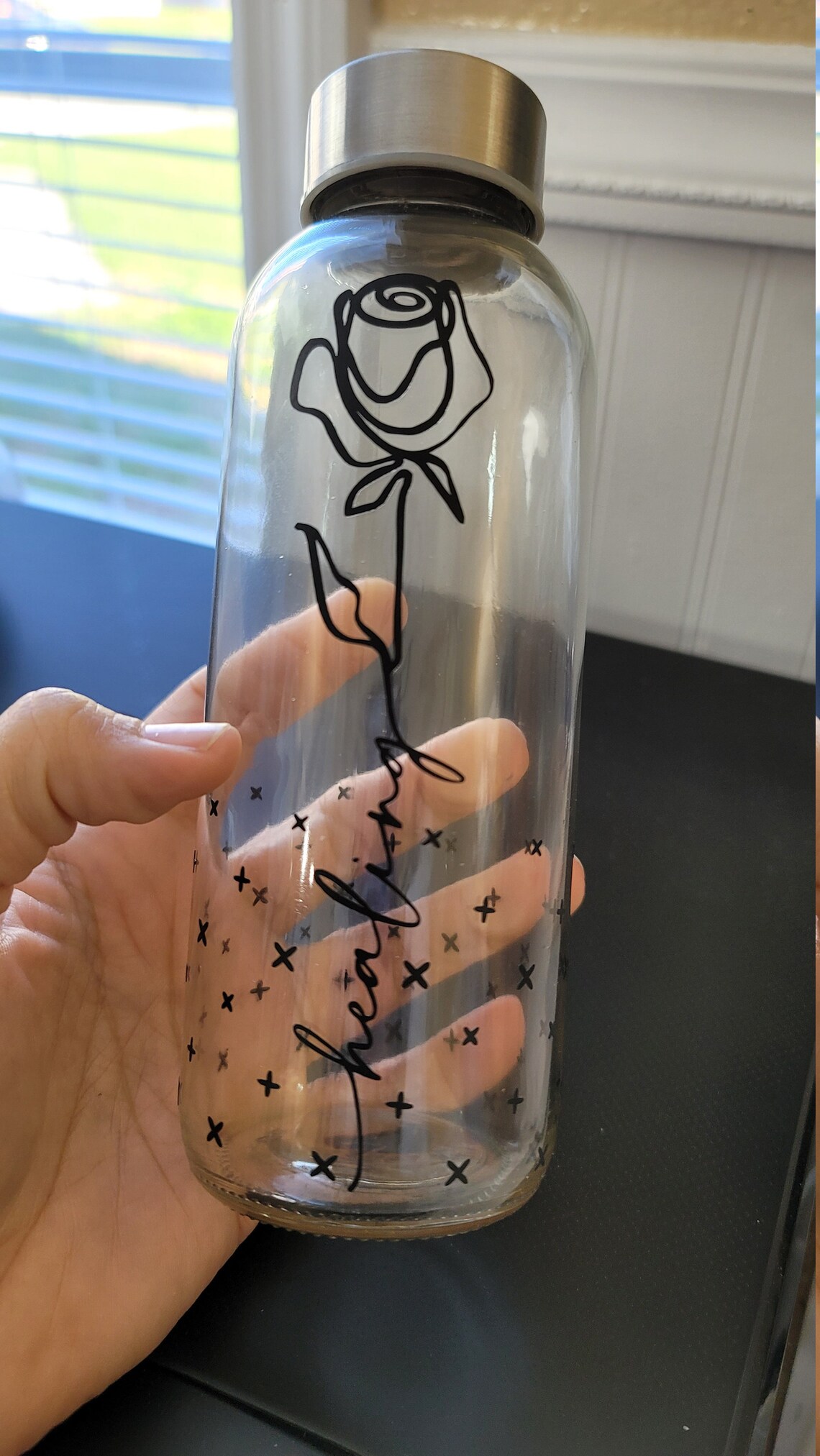 Glass Water Bottle/vinyl decal bottle water/ Water Bottle/ Etsy