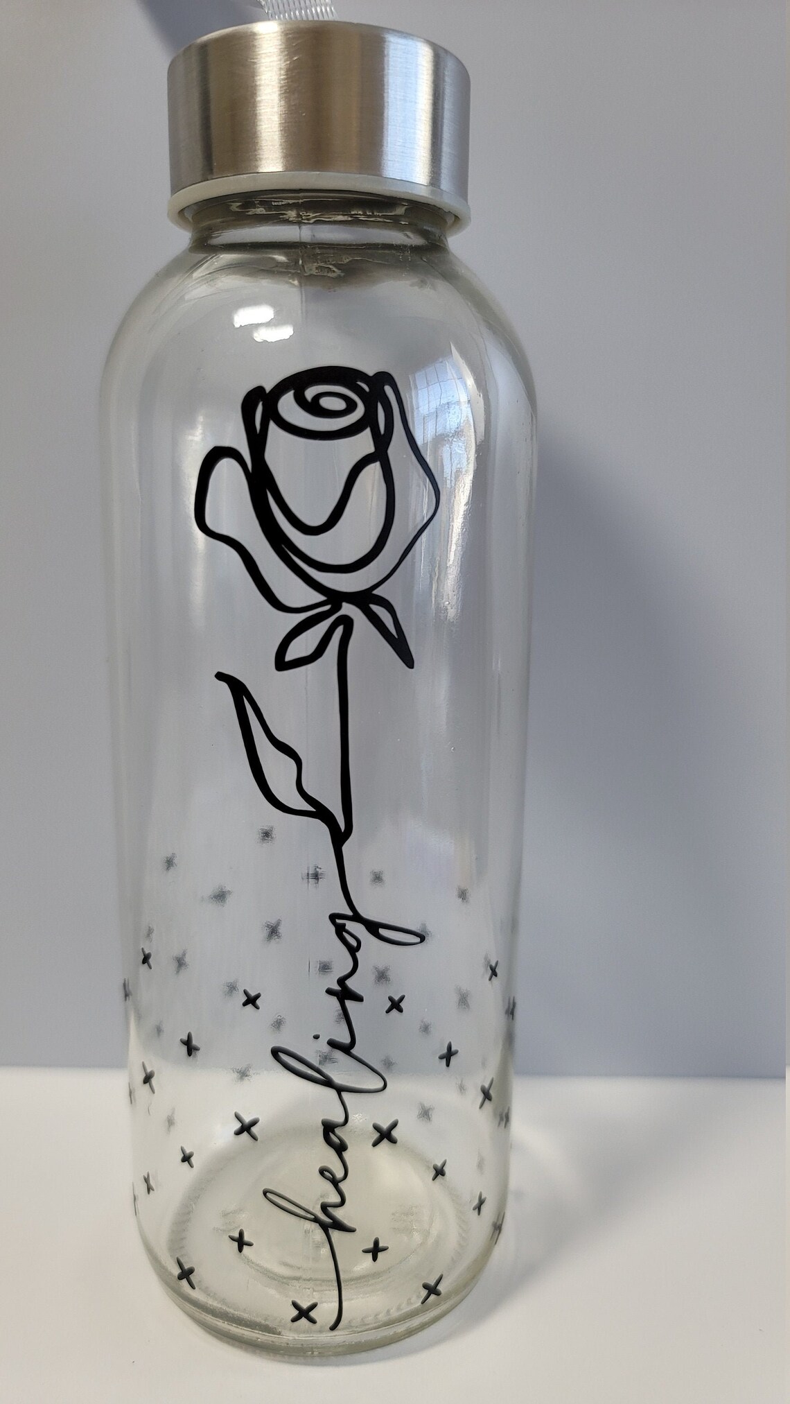 Glass Water Bottle/vinyl decal bottle water/ Water Bottle/ Etsy