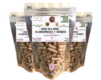 Irish Sea Moss + Bladderwrack + Burdock Root Natural Capsule Extract I 600 mg Superfood Mineral Blend  Non GMO The Garden of Eden Finds