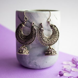 Orecchini ossidati Gioielli indiani Gioielli in argento tedesco Orecchini Chandbali in argento Gioielli tribali Boho Gioielli Bollywood