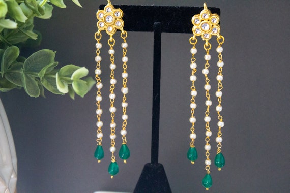 Indian Earrings Statement Earrings Indian Wedding Jewelry Bollywood Kundan Earrings Long Bridal Earrings
