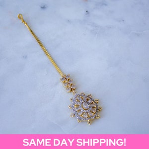 Gold Maang Tikka Hair Jewelry Head Piece Bridal Maang Tikka  Boho Hair Jewelry Indian Wedding Jewelry Indian Forehead Jewelry Crystal Hair