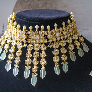 Colar Kundan azul pastel banhado a ouro, conjunto Kundan nupcial, conjunto Polki nupcial indiano