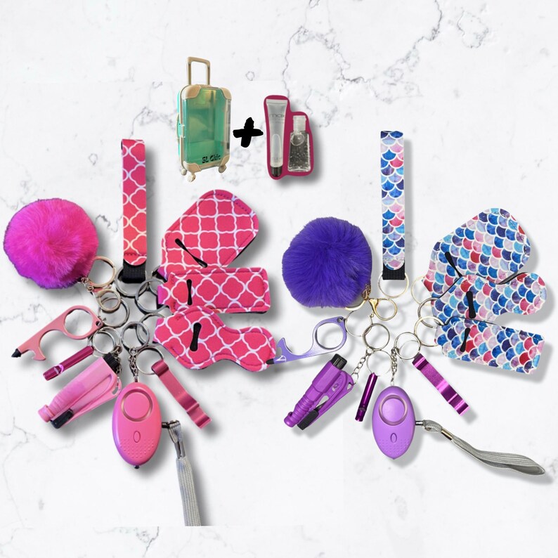 13 Piece Selfdefence Keychain Set/ Hot Pink/ Purple/ Protective