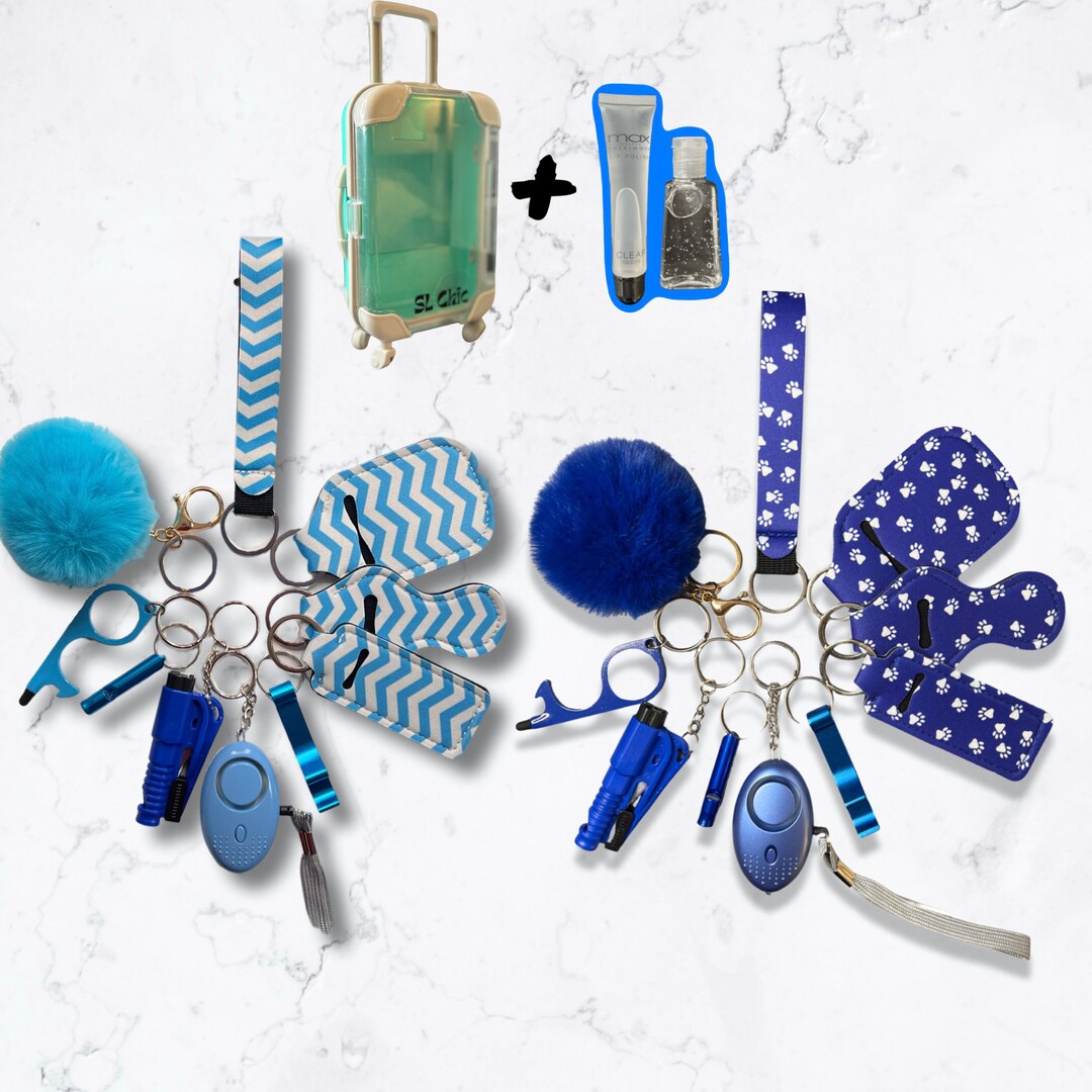 13 Piece Selfdefence Keychain Set/blue Zig Zag/ Paws/ Protective