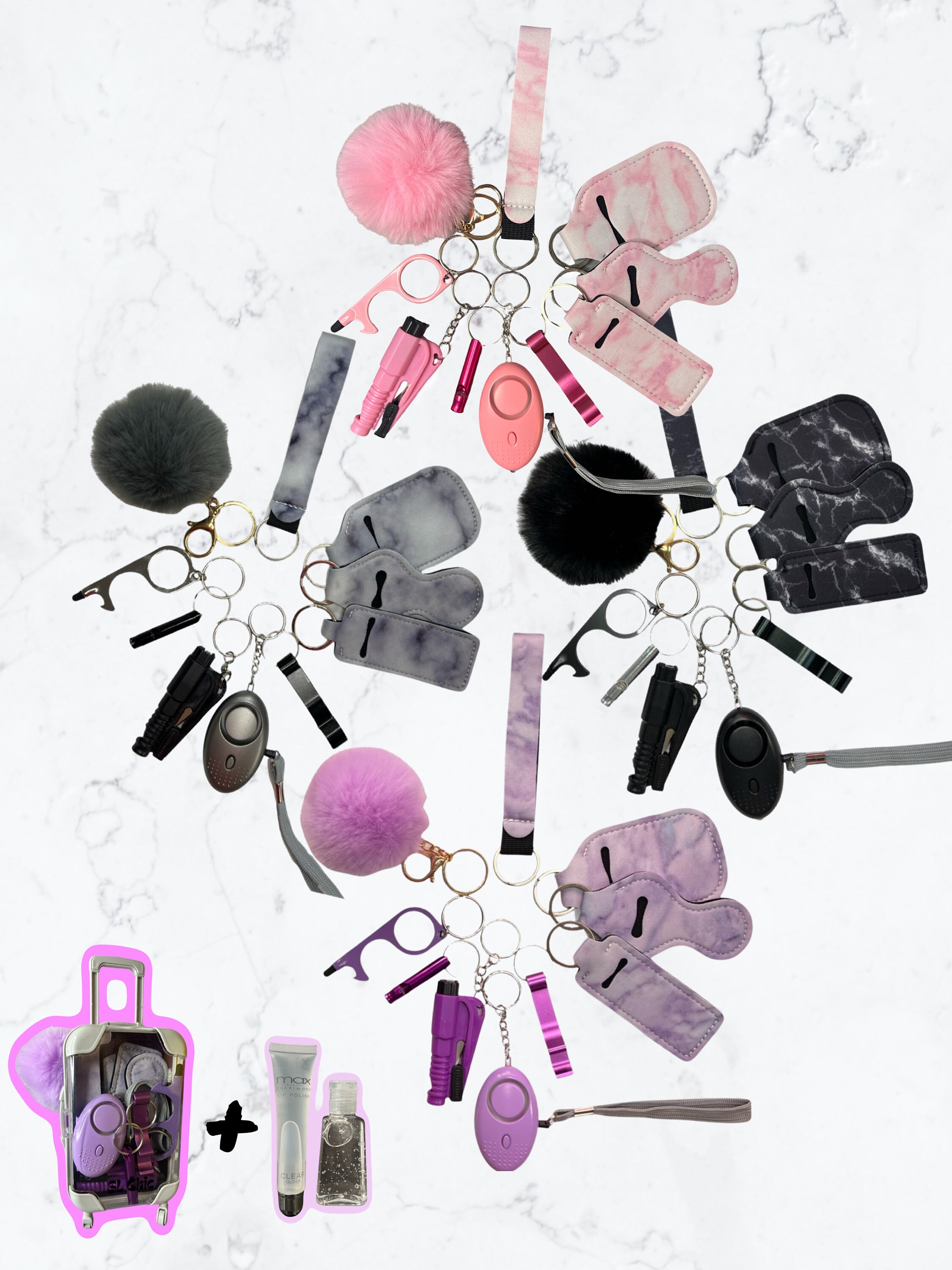 13 Piece Selfdefence Keychain Set/marble&solid Colours/protective