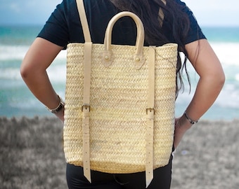 Straw backpack, Hipster backpack, Handmade bag, Basket beach bag