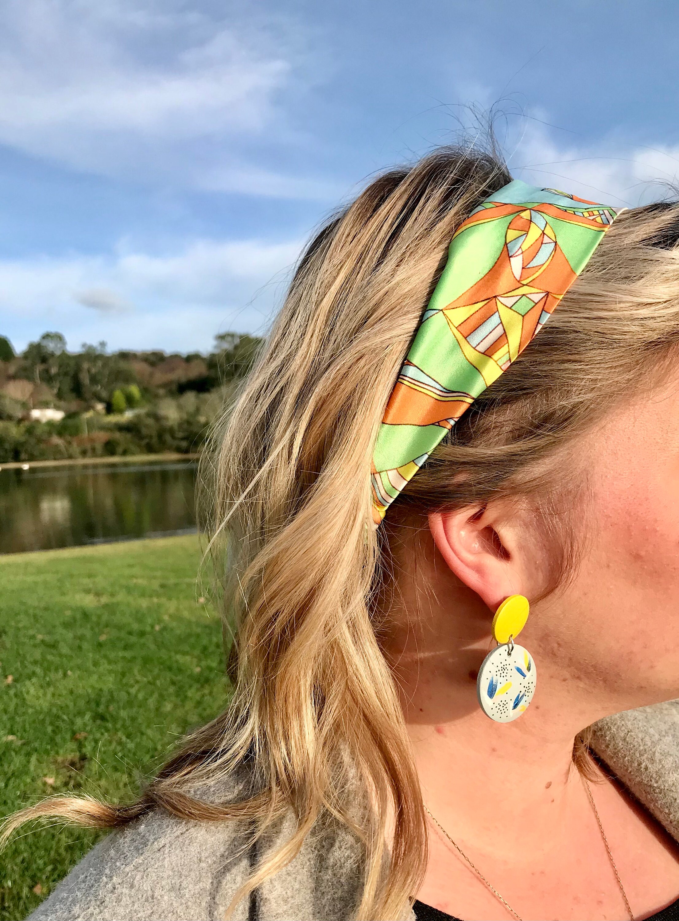 Luxury Printed Silk Headband, Geometric Colourful Prints, Limited