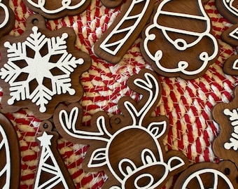 Rustic Wood Christmas Ornaments Set – Laser Cut Holiday Decor, Farmhouse Tree Decorations, Reindeer, Santa, Candy Cane, Snowflake