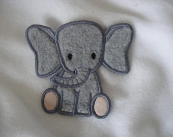 Handmade grey baby elephant, machine embroidered iron/ sew on applique/patch/motif.