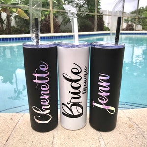 Becher mit Deckel und Stroh Rosegold & Gold, Edelstahl, Skinny Tumbler, personalisiertes Geschenk für Mama, Geschenk für Sie, Benutzerdefinierte Becher, Geschenk
