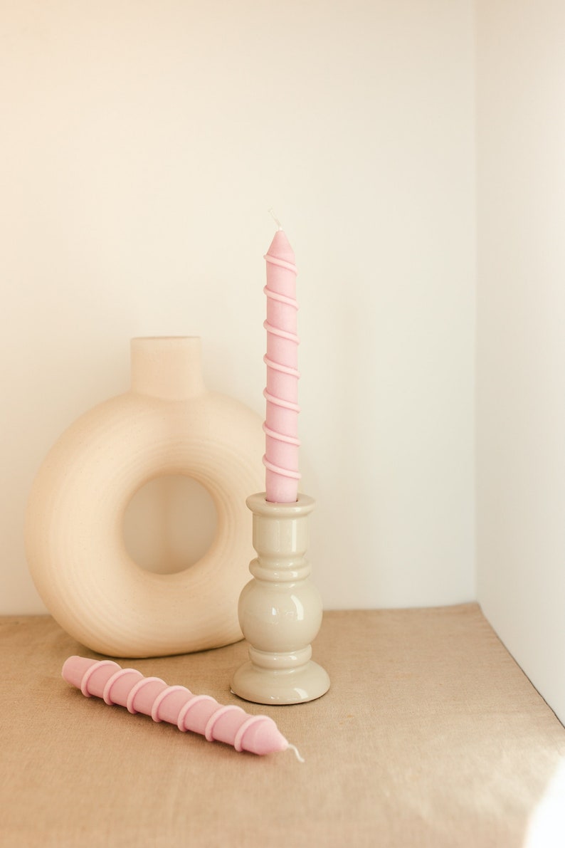 Twisted taper candle, Pastel table decoration, Colorful event Accessories image 1