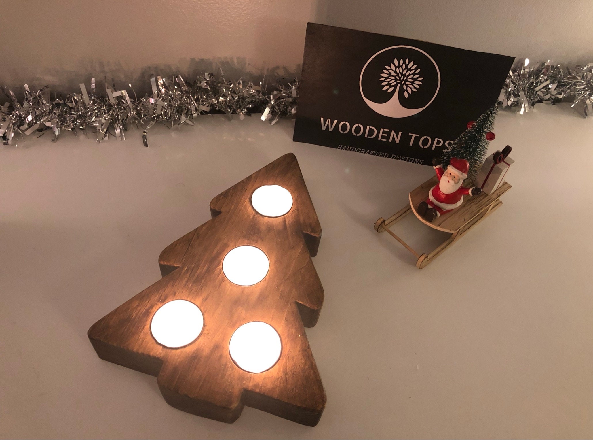 Wooden Christmas Tree Tea Light Holder Etsy UK