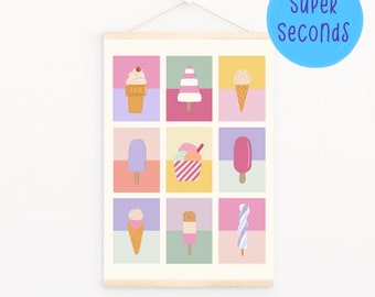 SUPER SECONDS FESTIVAL - Retro ice cream pastel rainbow art print A4 & A5 (ex-display)