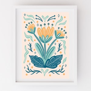 Scandi Neutral Pastel Folk Floral Print image 1