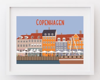 Copenhagen travel art print / Nyhavn art print / Copenhagen wall art / Home decor / Scandi