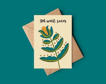 Get well soon well wishes folk floral card