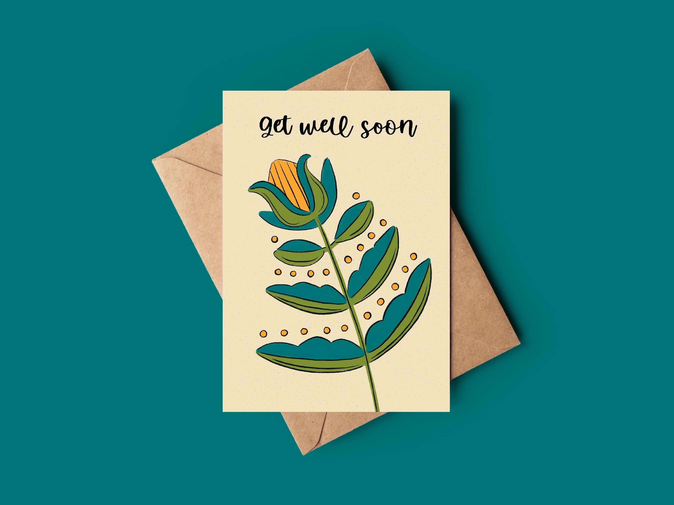 Folk Art Inspired Floral Get Well Soon Card - Etsy