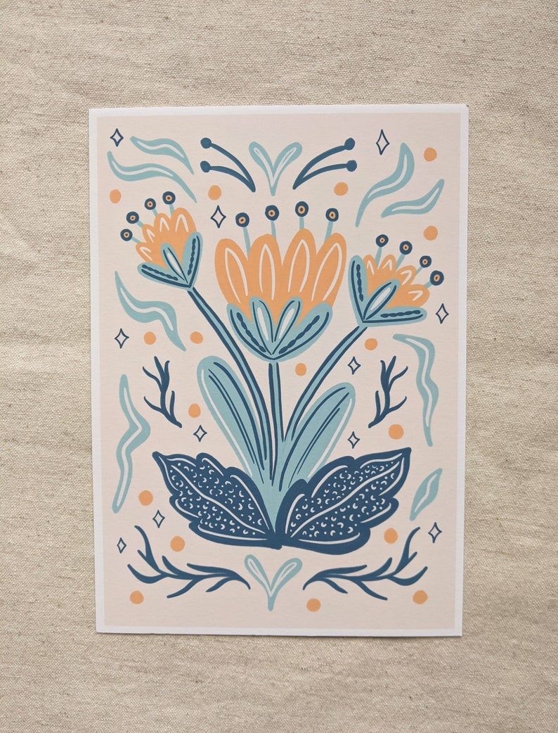 Scandi Neutral Pastel Folk Floral Print image 2