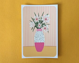 Pink modern flower vase colourful sticker