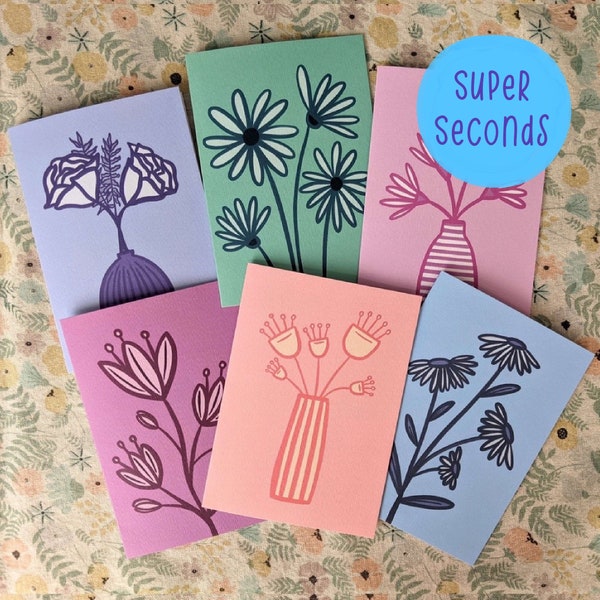 SUPER SECONDS SALE - Colourful botanical floral notecards - set of 6