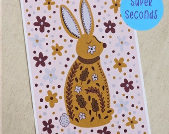 SUPER SECONDS FESTIVAL - A5 folk art bunny art print (sample)