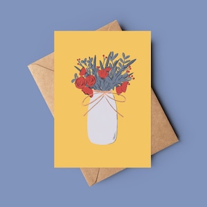 Bright floral yellow flower vase card image 1