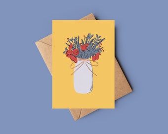 Bright floral yellow flower vase card