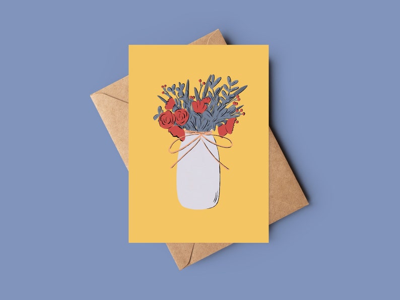Bright floral yellow flower vase card image 1