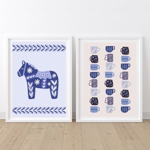 Impressões artísticas inspiradas em Scandi em azul neutro - Conjunto de 2 (sem moldura)