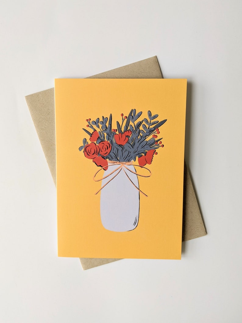 Bright floral yellow flower vase card image 3