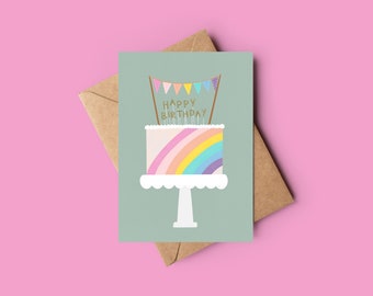 Tarjeta del feliz cumpleaños de la torta del arco iris