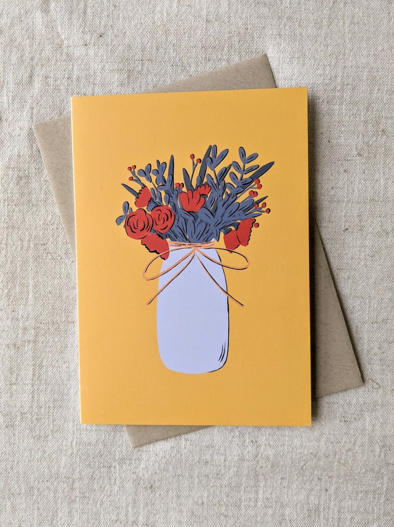 Bright floral yellow flower vase card image 2