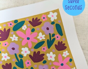 SUPER SECONDS FESTIVAL - Mustard yellow floral pattern original painting (A5)