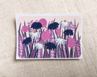 Pink and purple wildflowers colourful sticker